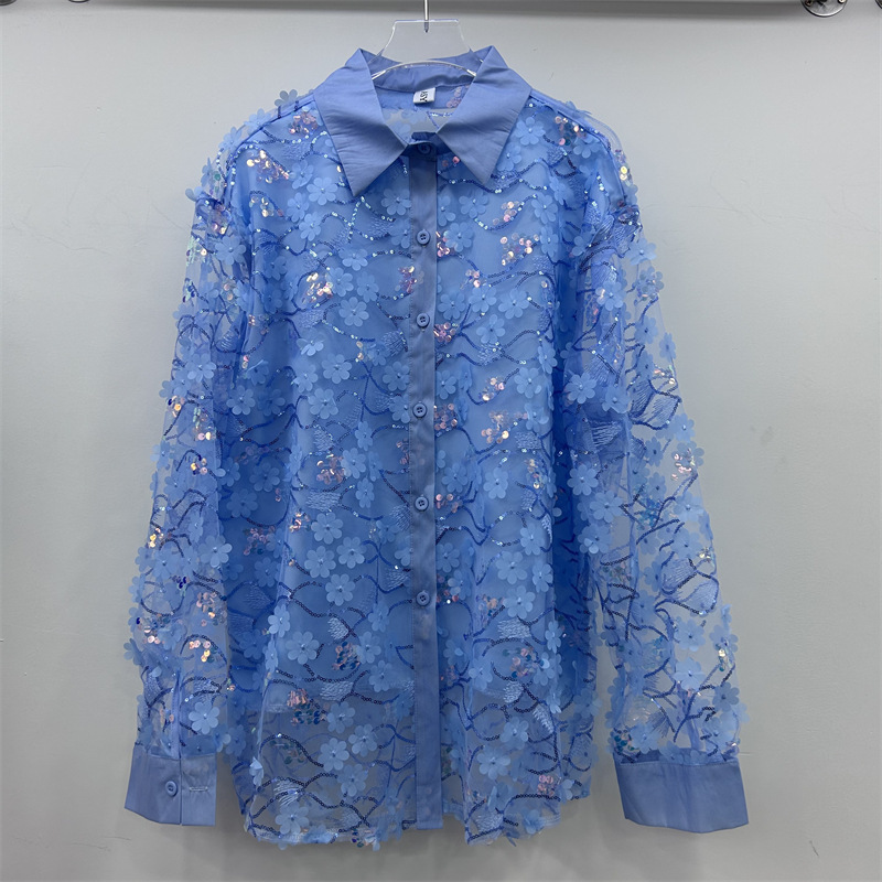 Embroidery Unique Design - Women's loose long-sleeve shirt with heavy