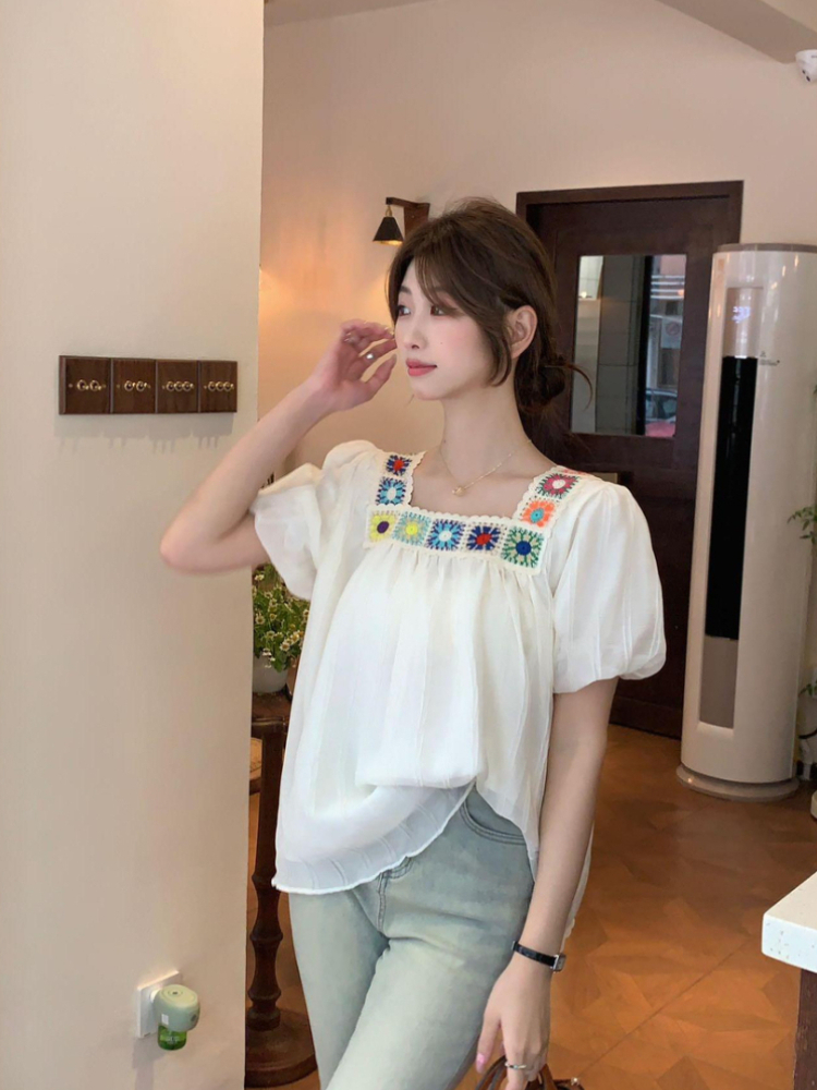 Embroidery Unique Design - Women's French Inspired Square Neck Short