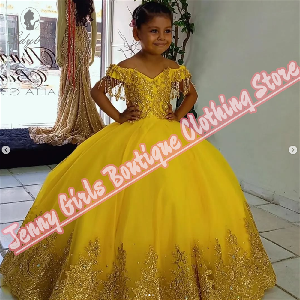 Embroidery Yellow Dress - Yellow Beautiful Girl Birthday Princess Dress