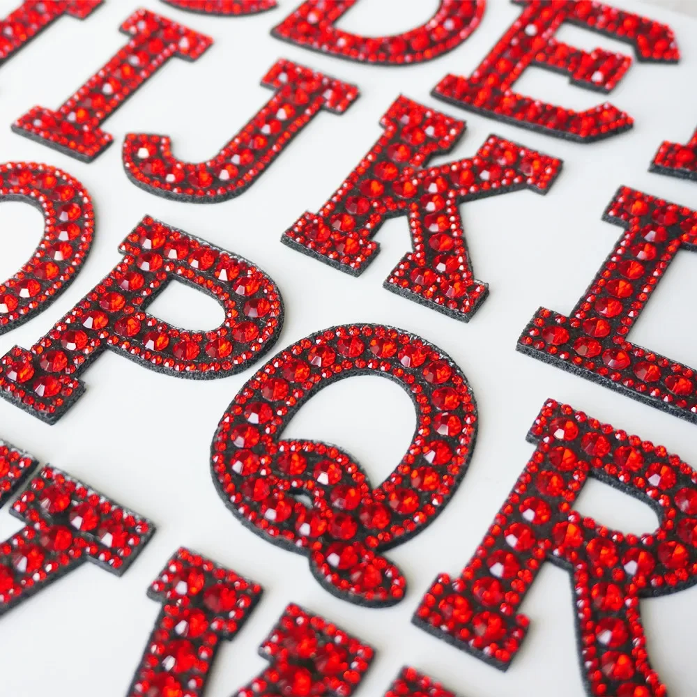 Embroidery Unicorn - A-Z Wine Red Rhinestone English Alphabet