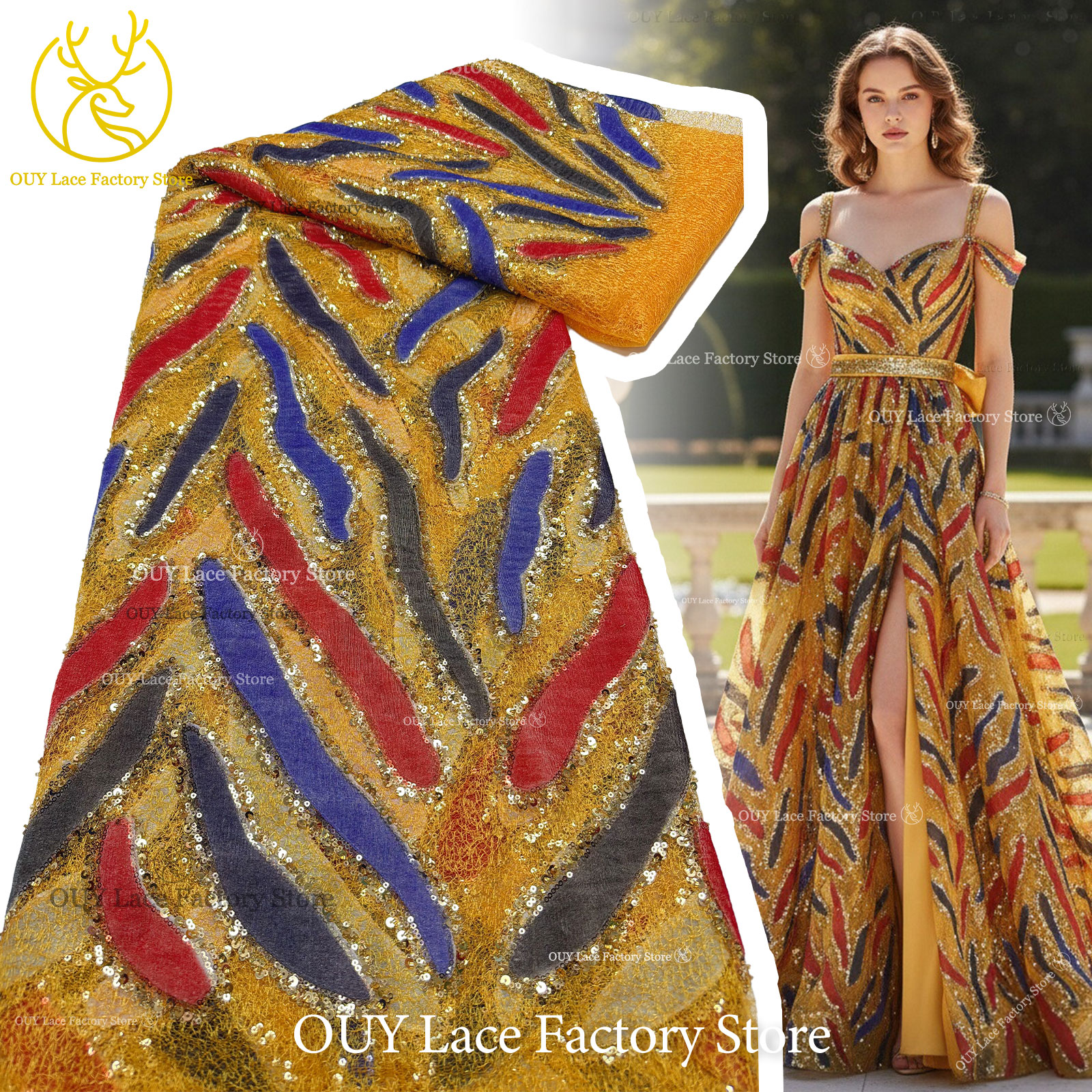 Embroidery Yellow Dress - Golden Yellow French Tulle Embroidery Lace