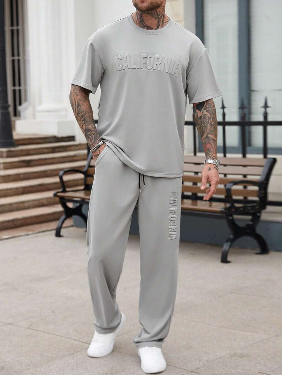 Embroidery Cotton - Mens Casual Solid Color Letter Embossed