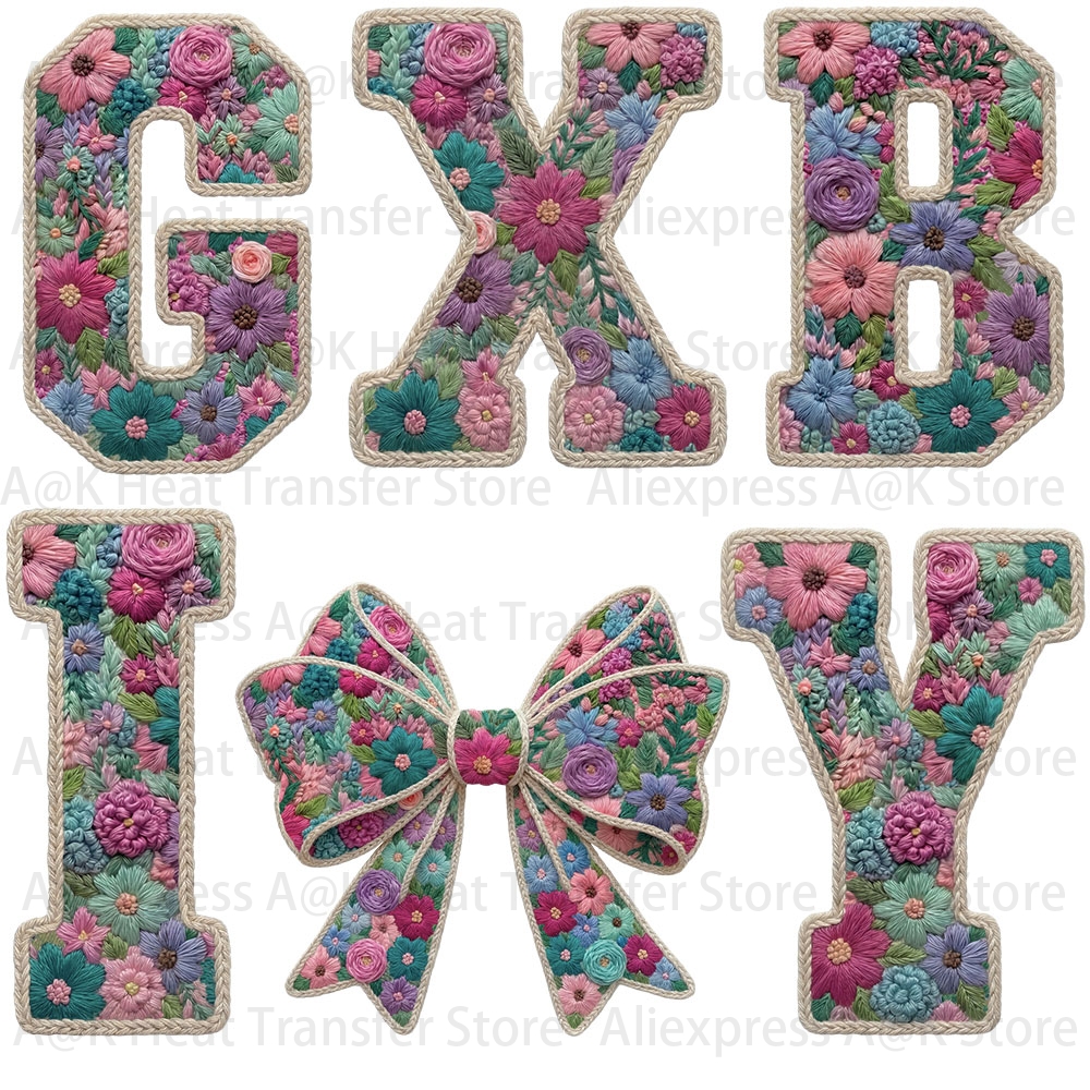 Embroidery Unicorn - Floral Letter Bow Iron On Heat