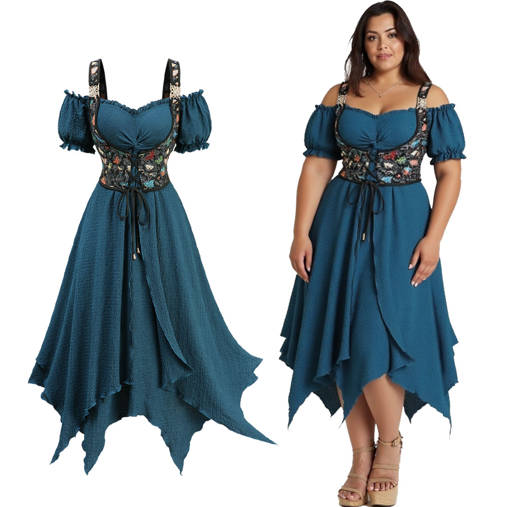 Embroidery Texture - Plus Size Casual Deep Green Dress
