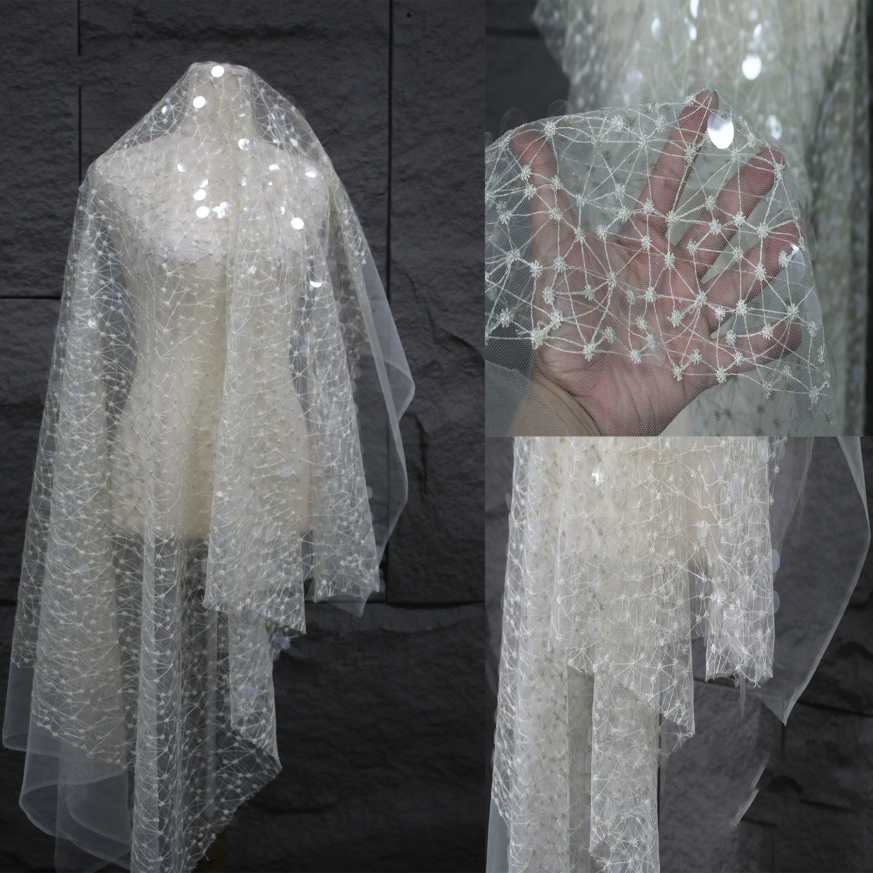 Embroidery Net Fabric - 1yard Sequin embroidery thread lace fabric