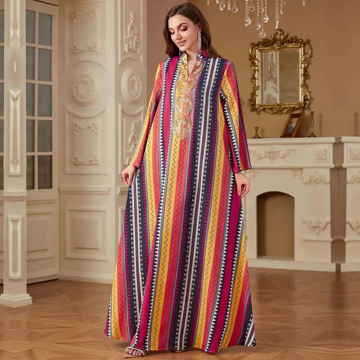 4264 Dubai Muslim Abaya New Fa - Embroidery Yellow Dress のレビューと価格