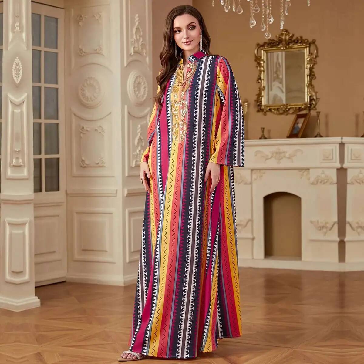 4264 Dubai Muslim Abaya New Fa - Embroidery Yellow Dress のレビューと価格