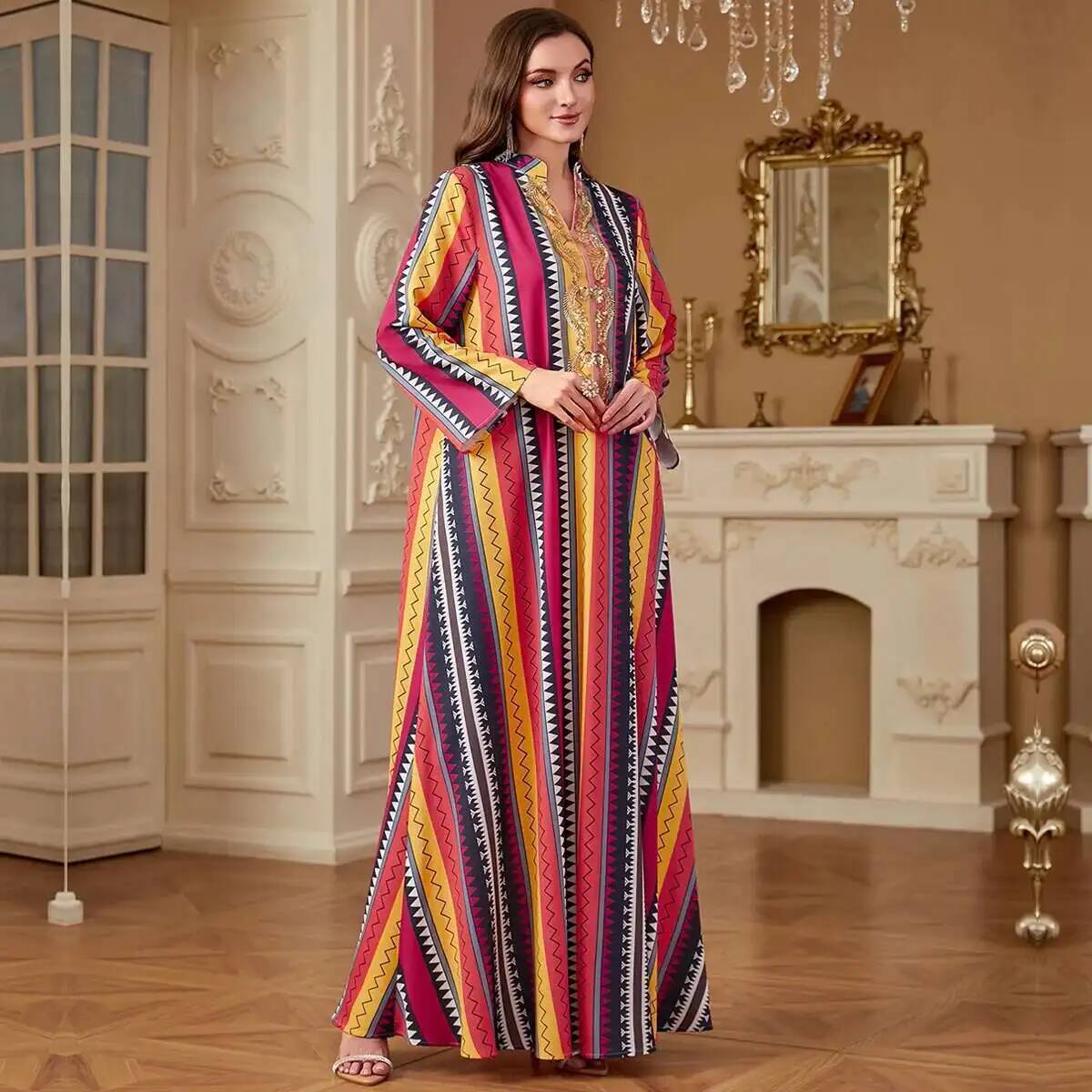 4264 Dubai Muslim Abaya New Fa - Embroidery Yellow Dress のレビューと価格