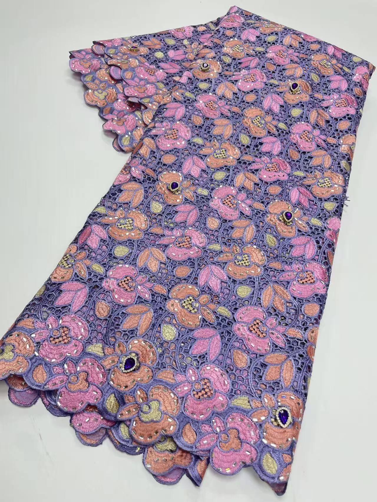 Beaded African Lace Fabric Hig - Embroidery Net Fabric のレビューと価格