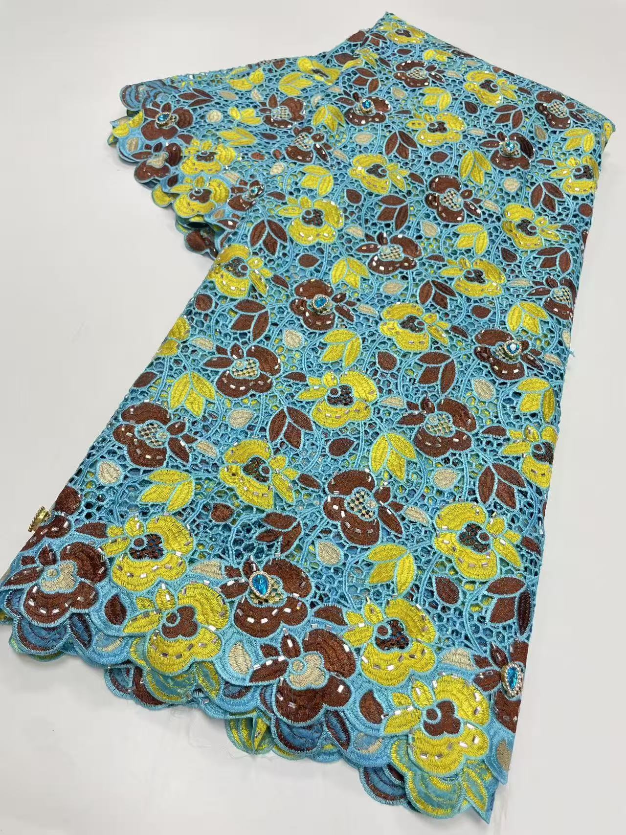 Beaded African Lace Fabric Hig - Embroidery Net Fabric のレビューと価格