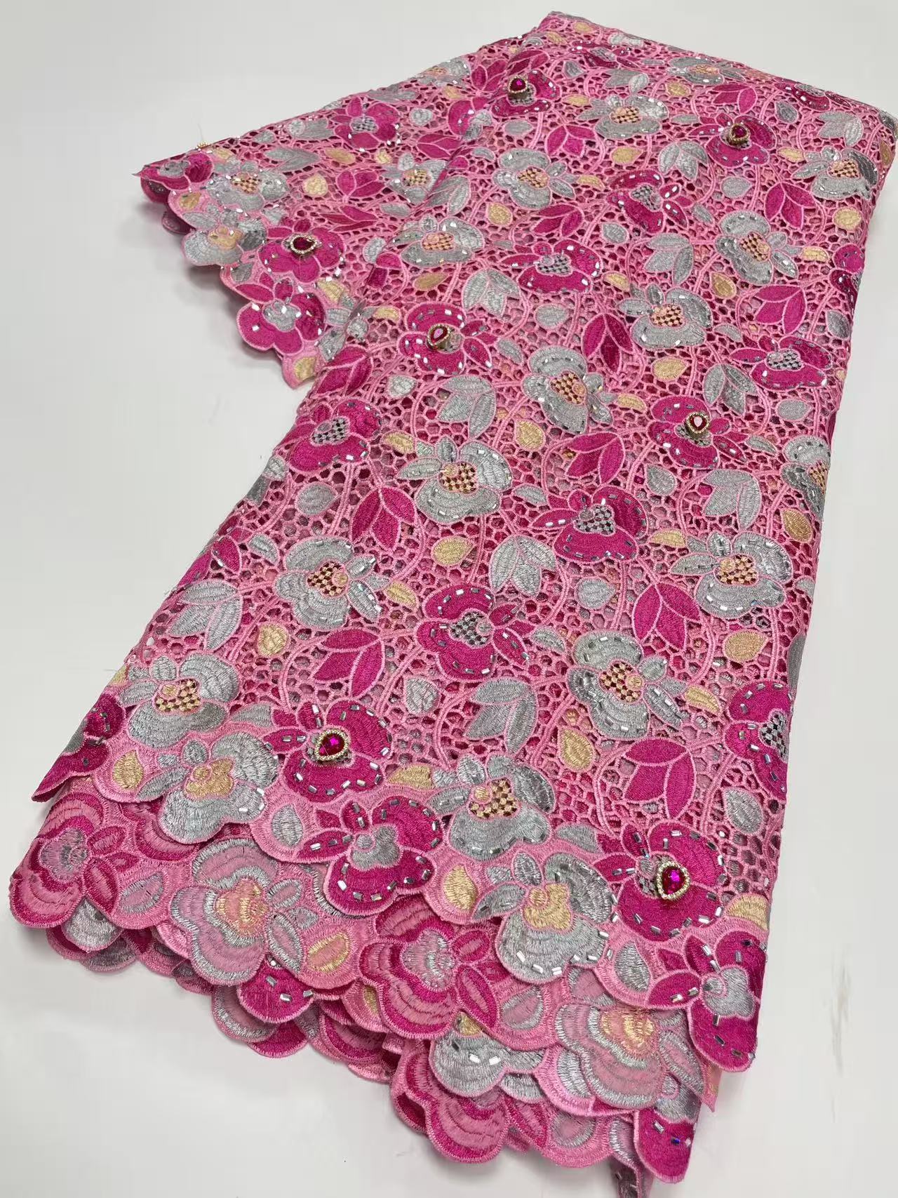 Beaded African Lace Fabric Hig - Embroidery Net Fabric のレビューと価格