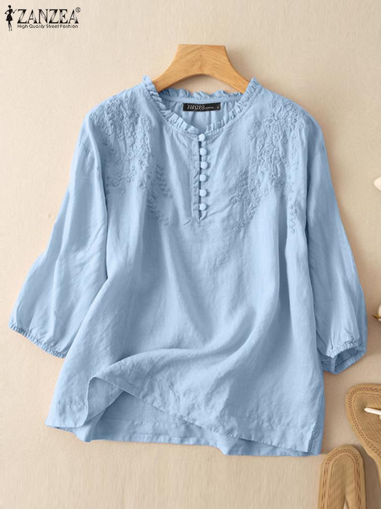 ZANZEA Summer Vintage Shirts E - Embroidery Job のレビューと価格