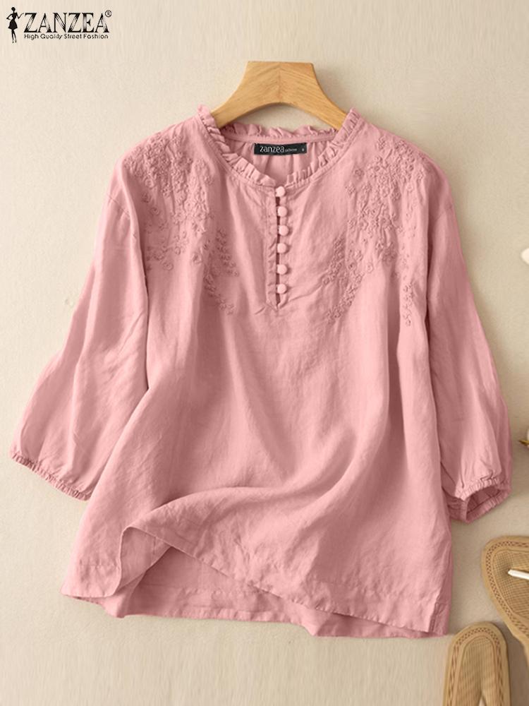 ZANZEA Summer Vintage Shirts E - Embroidery Job のレビューと価格
