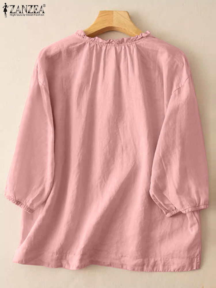 ZANZEA Summer Vintage Shirts E - Embroidery Job のレビューと価格