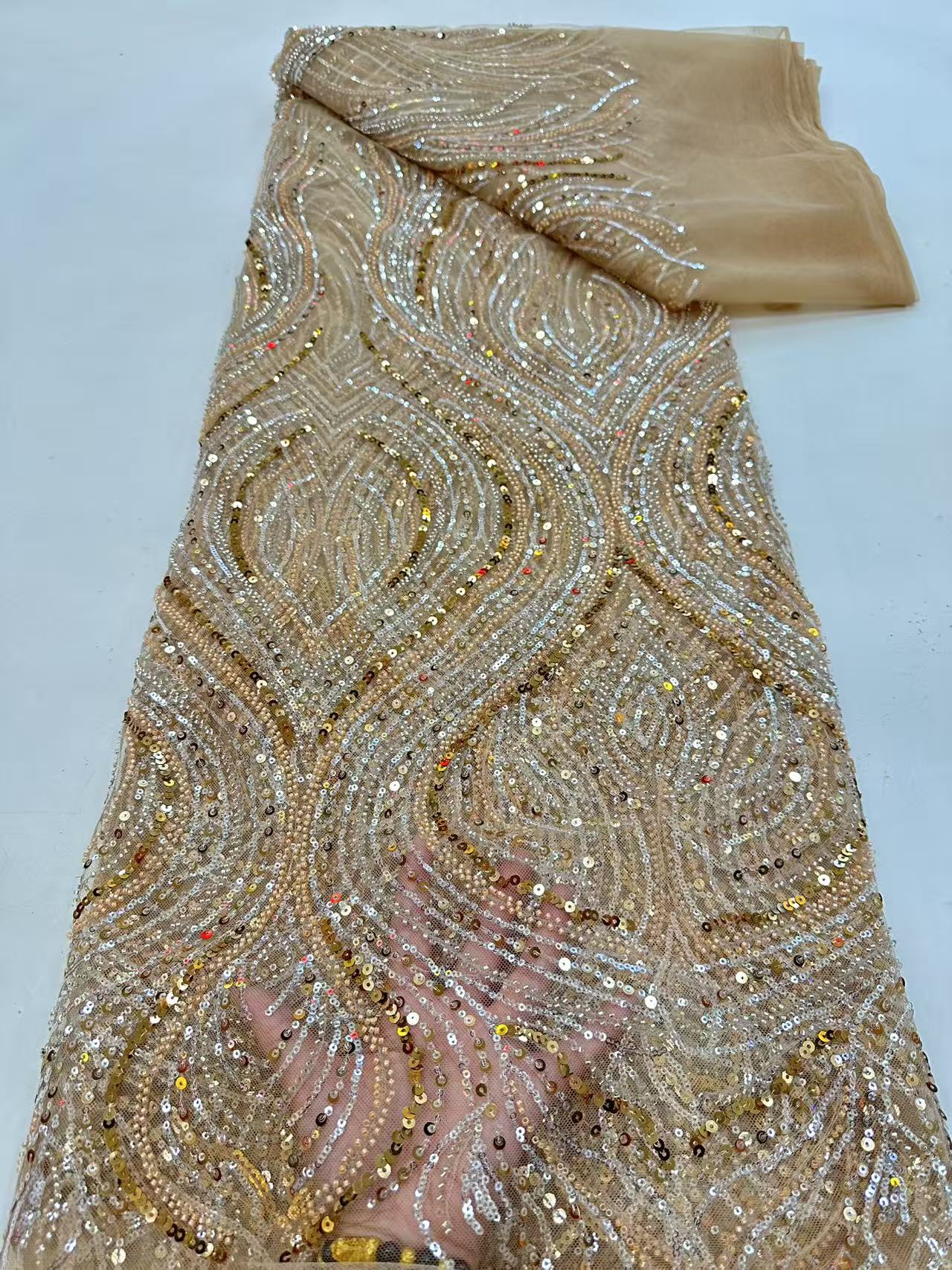 Luxury Red African Beaded Mesh - Embroidery Net Fabric のレビューと価格