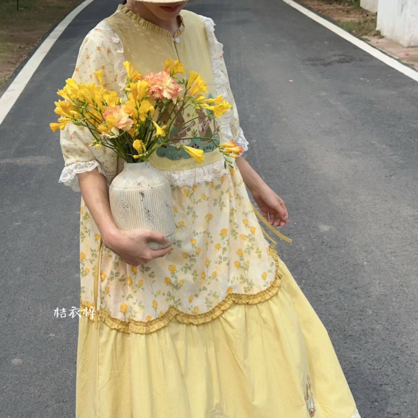 Summer Cotton Sweet Japanese S - Embroidery Yellow Dress のレビューと価格
