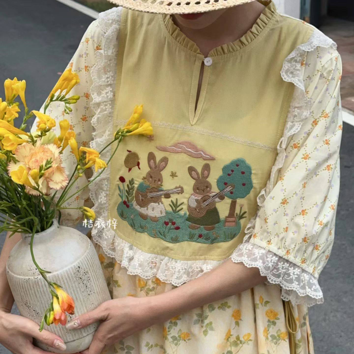 Summer Cotton Sweet Japanese S - Embroidery Yellow Dress のレビューと価格