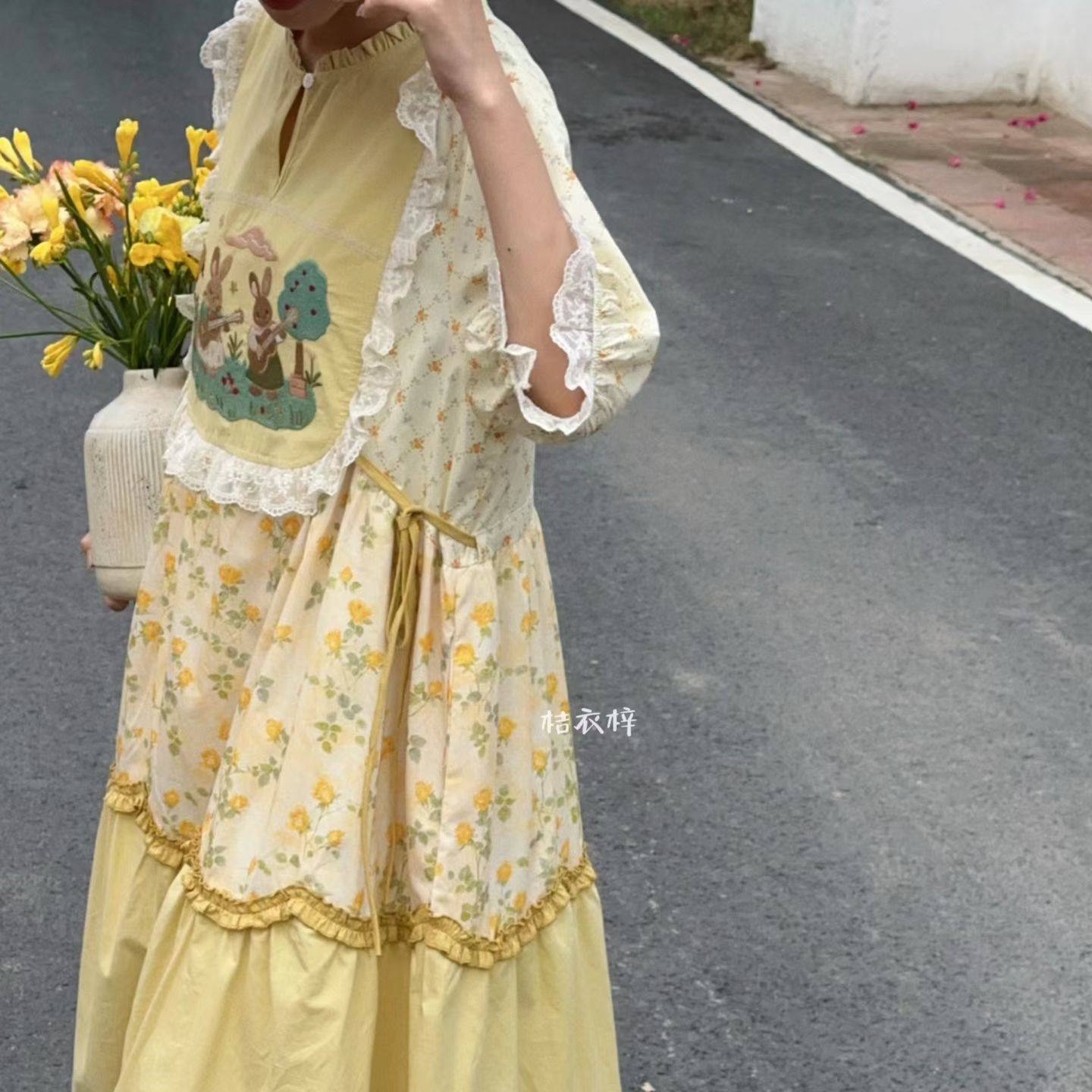 Summer Cotton Sweet Japanese S - Embroidery Yellow Dress のレビューと価格