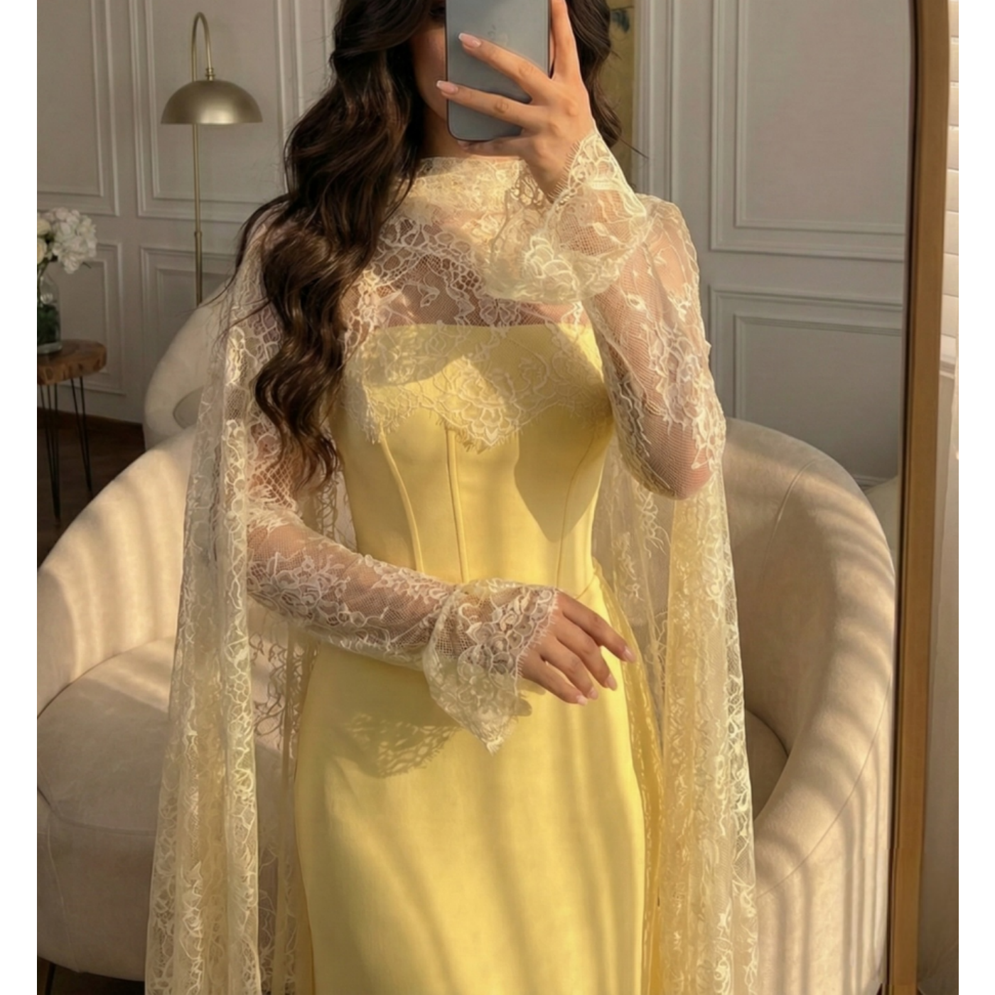 Yellow Lace Elegant Prom Dress - Embroidery Yellow Dress のレビューと価格