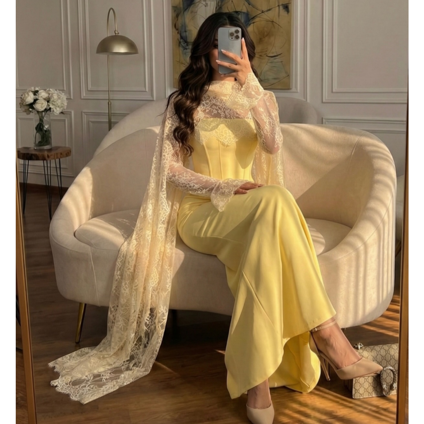 Yellow Lace Elegant Prom Dress - Embroidery Yellow Dress のレビューと価格