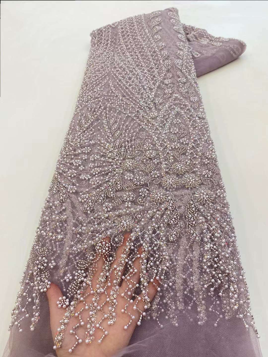 Brown Sequin Beaded Embroidery - Embroidery Net Fabric のレビューと価格