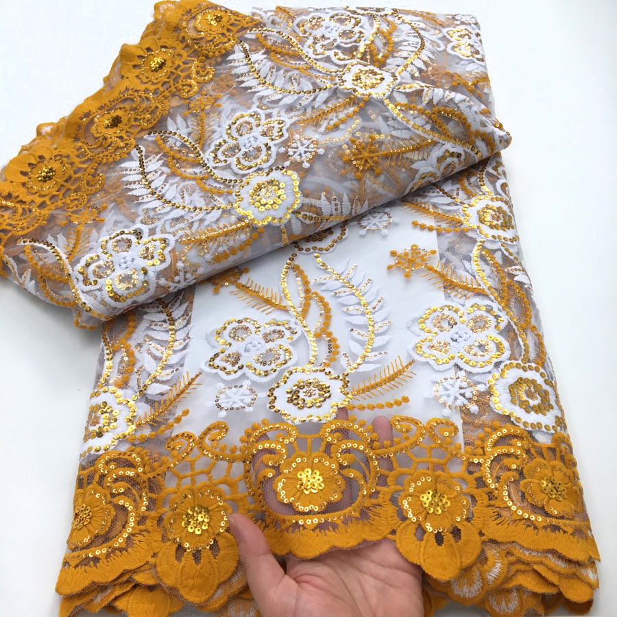 Yellow Milk Silk Mesh Lace Fab - Embroidery Yellow Dress のレビューと価格