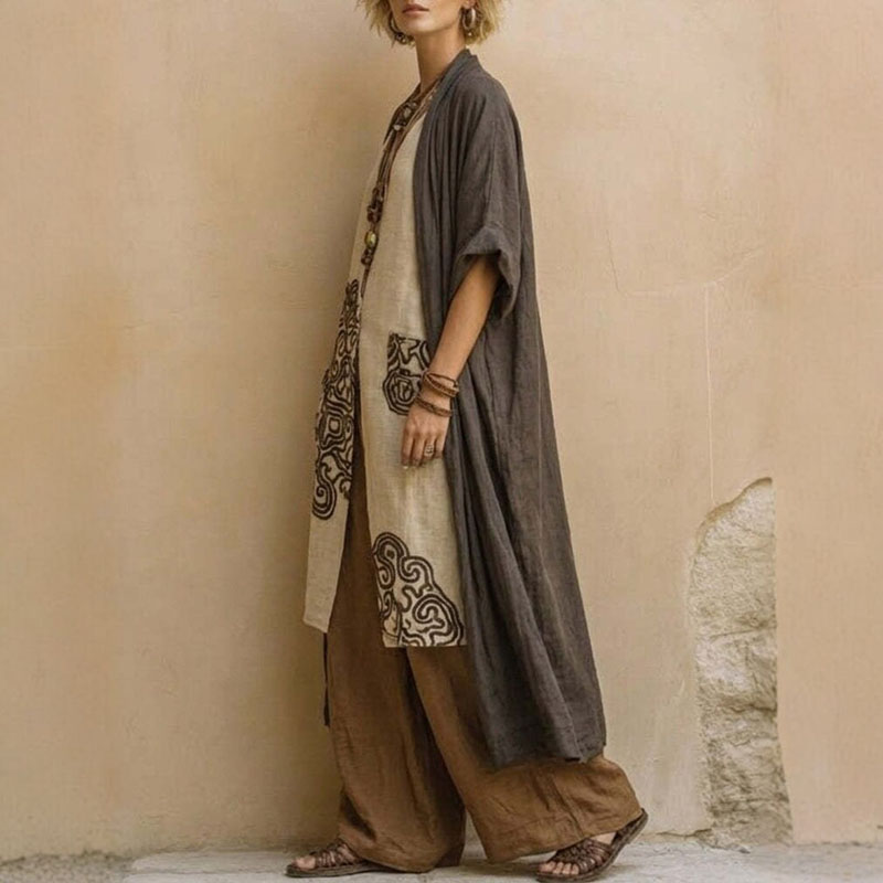 Boho Open Front Kimono Geometr - Embroidery Motif のレビューと価格