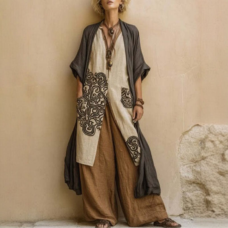 Boho Open Front Kimono Geometr - Embroidery Motif のレビューと価格