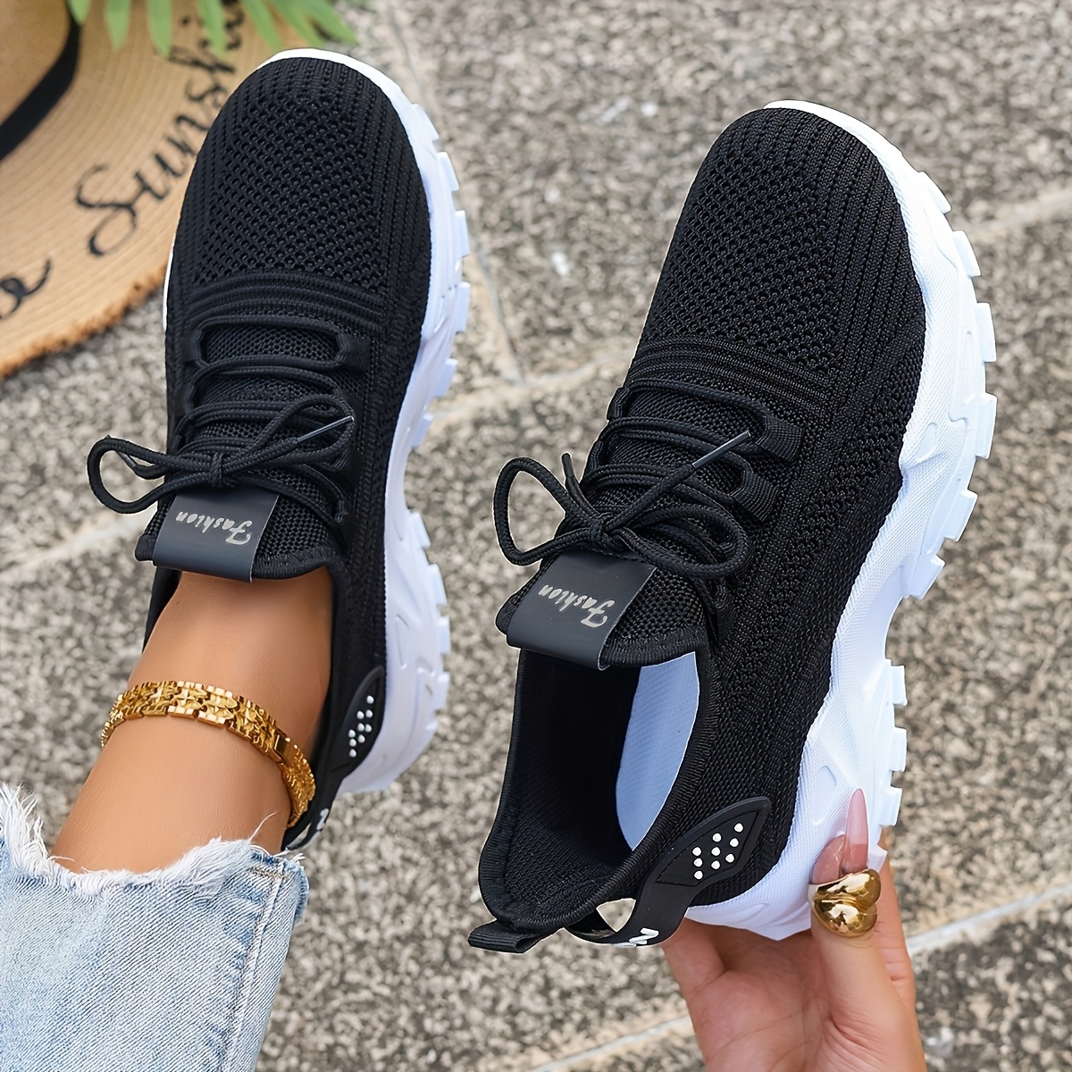 Breathable Knit Sneakers Fashi - Embroidery Cotton のレビューと価格