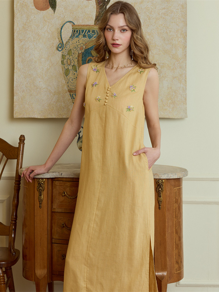 86-98cm Bust Summer Long Dress - Embroidery Yellow Dress のレビューと価格