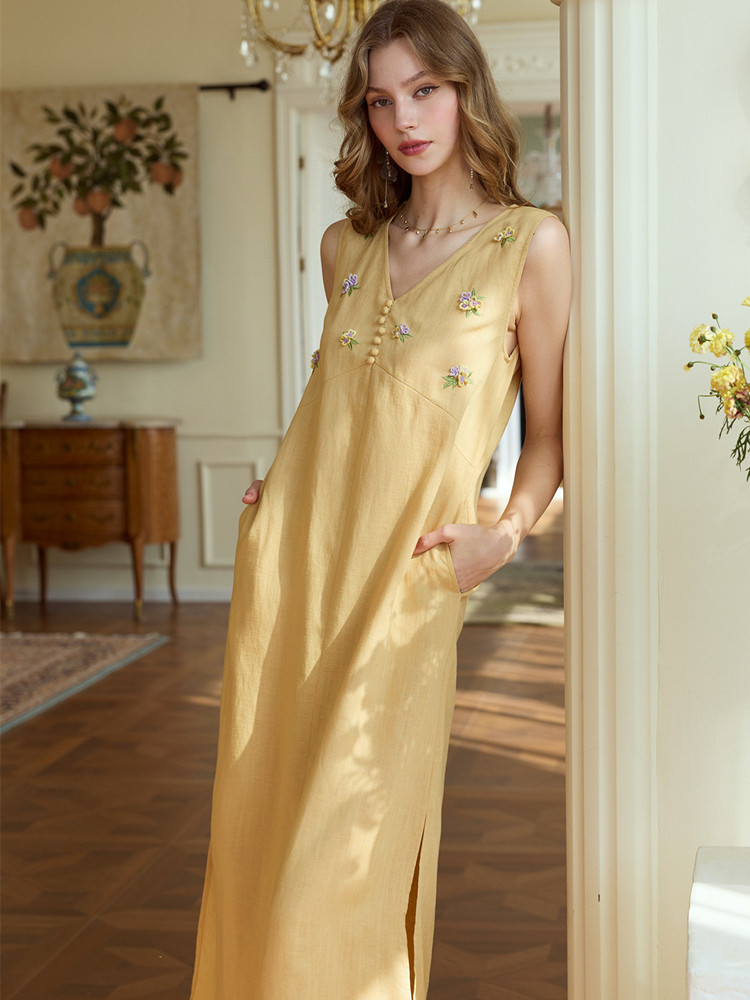 86-98cm Bust Summer Long Dress - Embroidery Yellow Dress のレビューと価格