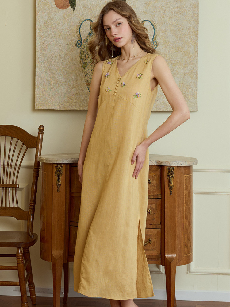86-98cm Bust Summer Long Dress - Embroidery Yellow Dress のレビューと価格