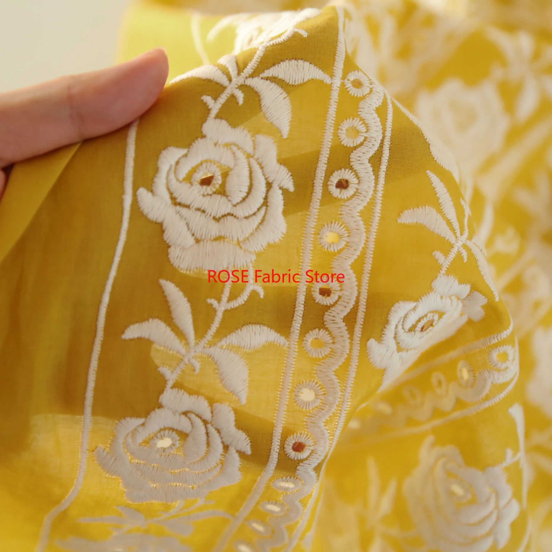 French Cotton Yellow Rose Heav - Embroidery Yellow Dress のレビューと価格