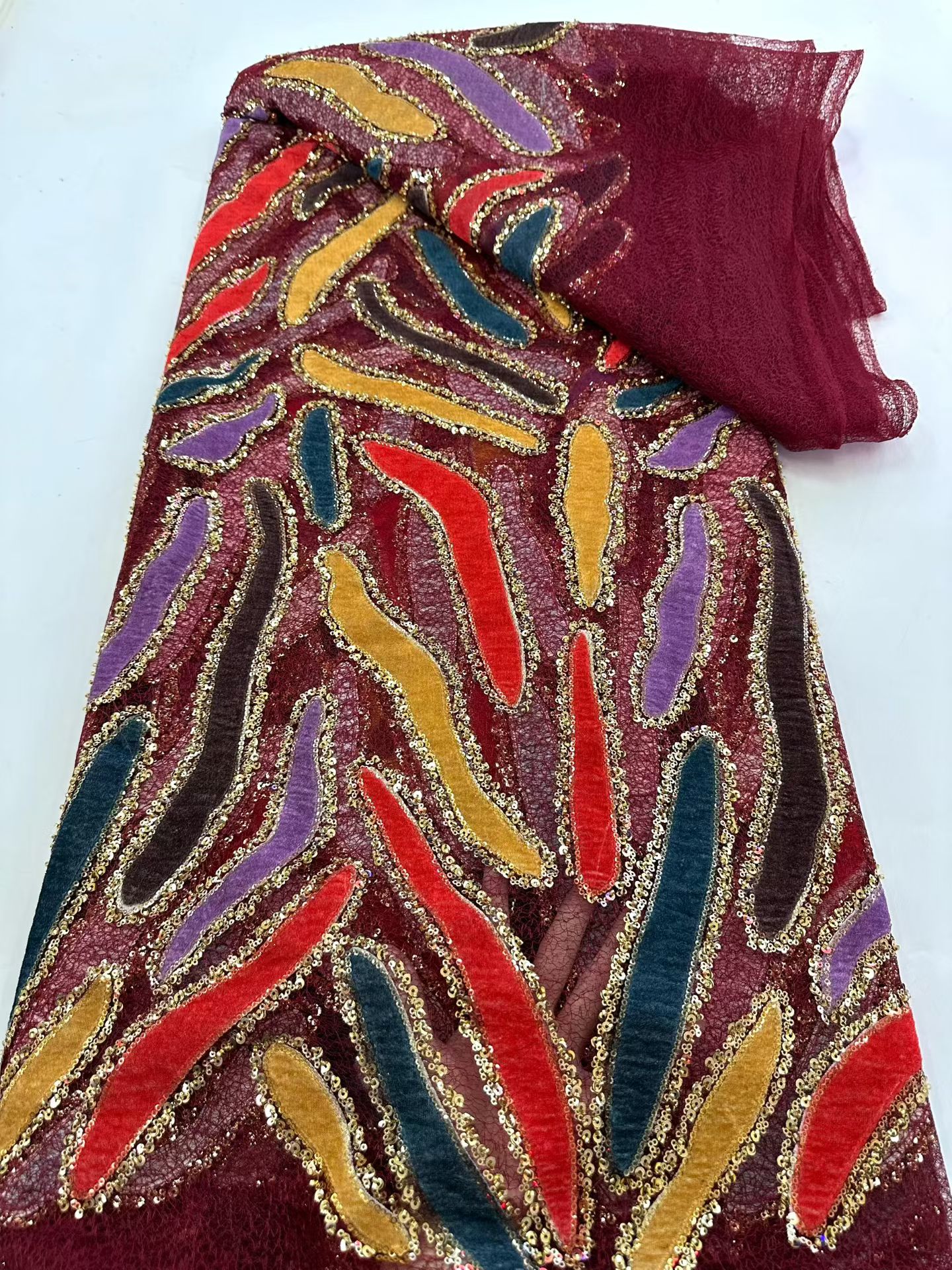 Latest African Sequins Lace Fa - Embroidery Net Fabric のレビューと価格