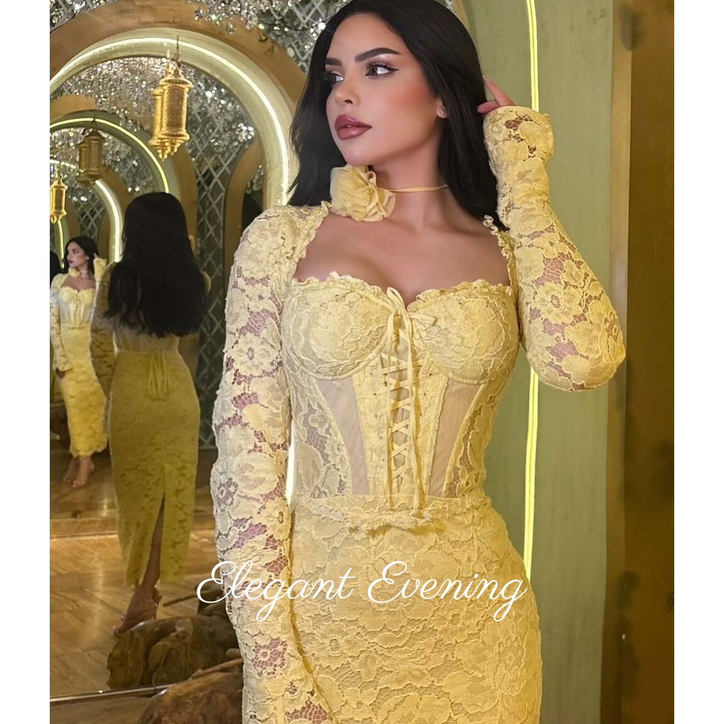 Yellow Lace Prom Dress Mermaid - Embroidery Yellow Dress のレビューと価格